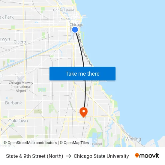 State & 9th Street (North) to Chicago State University map
