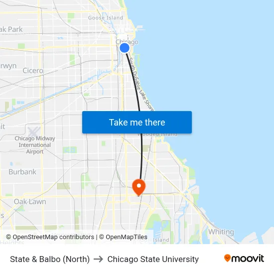 State & Balbo (North) to Chicago State University map