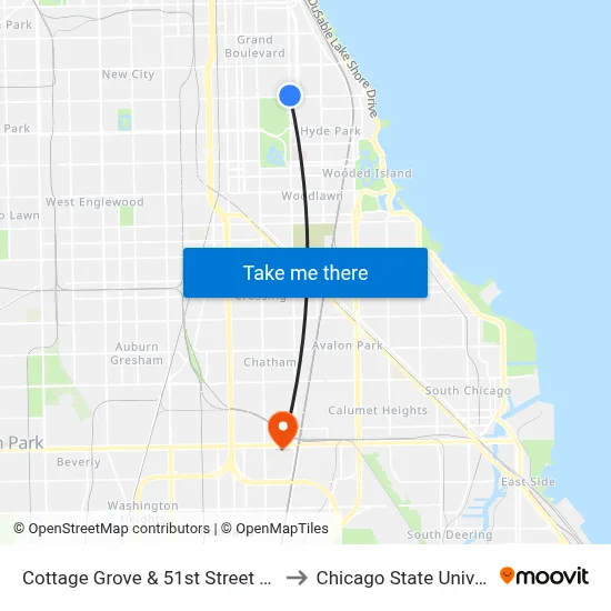 Cottage Grove & 51st Street (North) to Chicago State University map