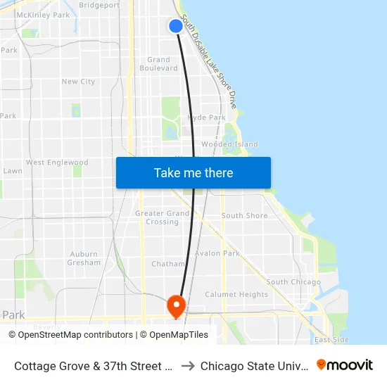 Cottage Grove & 37th Street (North) to Chicago State University map