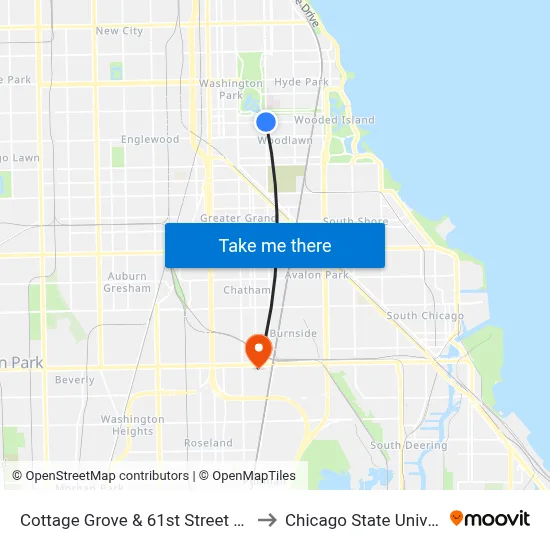 Cottage Grove & 61st Street (South) to Chicago State University map