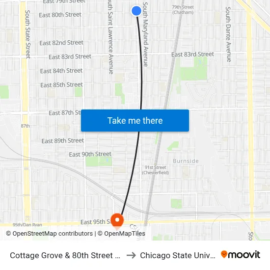 Cottage Grove & 80th Street (South) to Chicago State University map