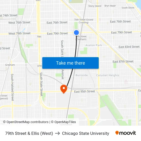 79th Street & Ellis (West) to Chicago State University map