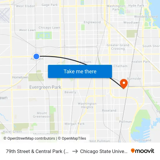 79th Street & Central Park (East) to Chicago State University map