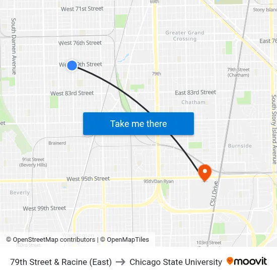 79th Street & Racine (East) to Chicago State University map