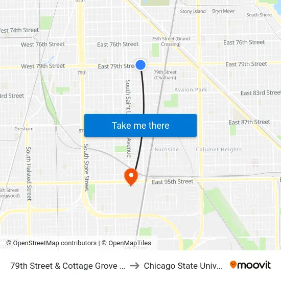 79th Street & Cottage Grove (East) to Chicago State University map