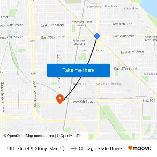 79th Street & Stony Island (East) to Chicago State University map