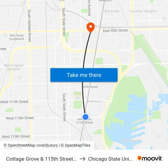 Cottage Grove & 115th Street (South) to Chicago State University map