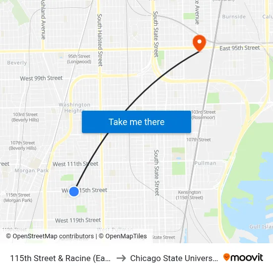 115th Street & Racine (East) to Chicago State University map