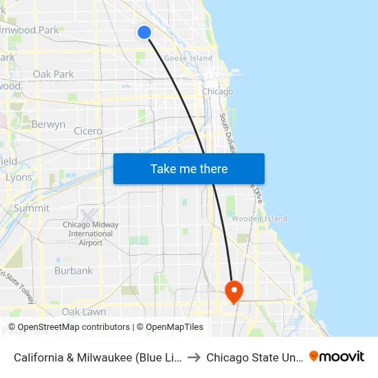 California & Milwaukee (Blue Line) (South) to Chicago State University map