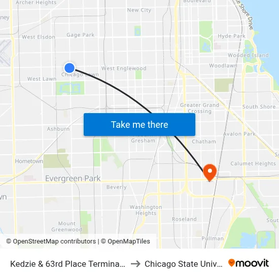 Kedzie & 63rd Place Terminal (East) to Chicago State University map