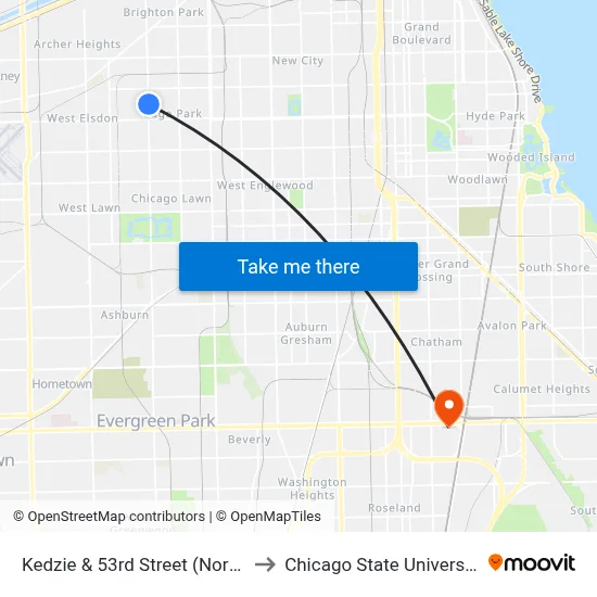 Kedzie & 53rd Street (North) to Chicago State University map