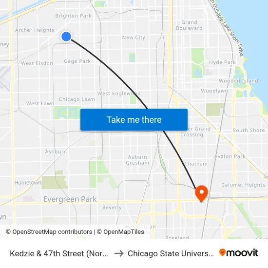 Kedzie & 47th Street (North) to Chicago State University map