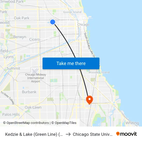 Kedzie & Lake (Green Line) (North) to Chicago State University map