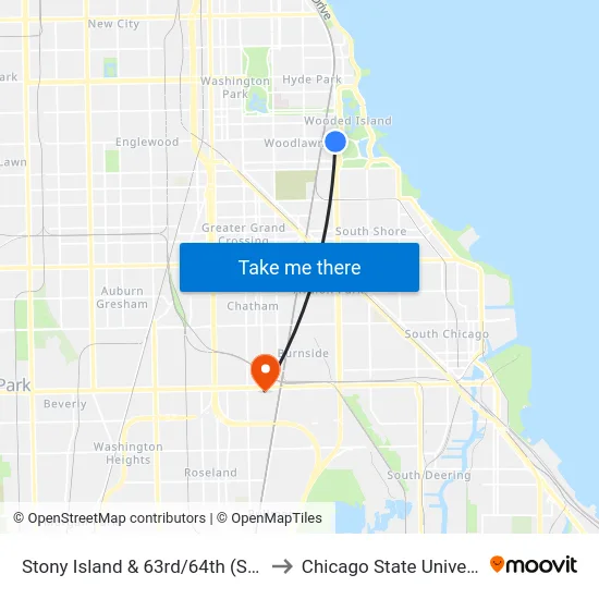 Stony Island & 63rd/64th (South) to Chicago State University map