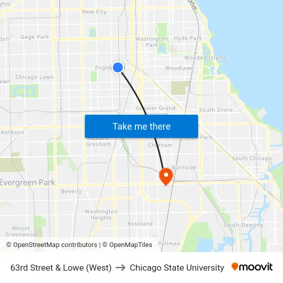 63rd Street & Lowe (West) to Chicago State University map