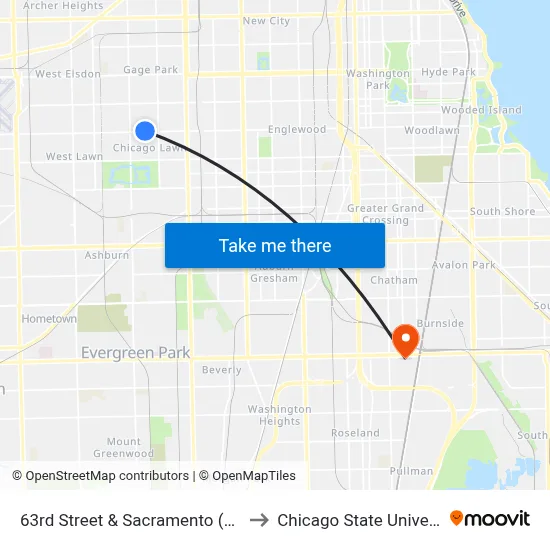 63rd Street & Sacramento (West) to Chicago State University map