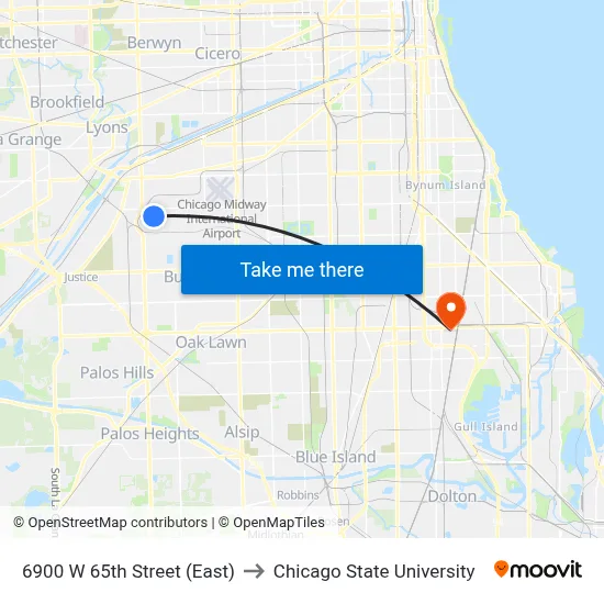 6900 W 65th Street (East) to Chicago State University map
