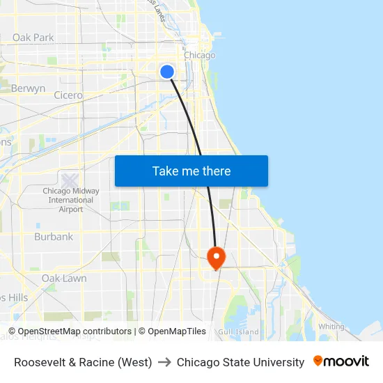 Roosevelt & Racine (West) to Chicago State University map