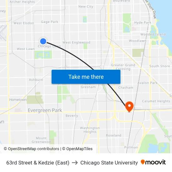 63rd Street & Kedzie (East) to Chicago State University map