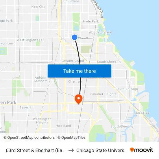 63rd Street & Eberhart (East) to Chicago State University map