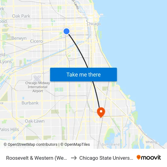 Roosevelt & Western (West) to Chicago State University map