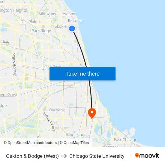 Oakton & Dodge (West) to Chicago State University map