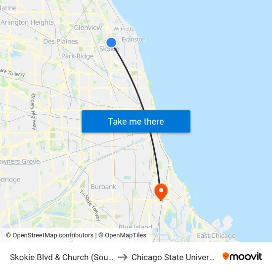 Skokie Blvd & Church (South) to Chicago State University map