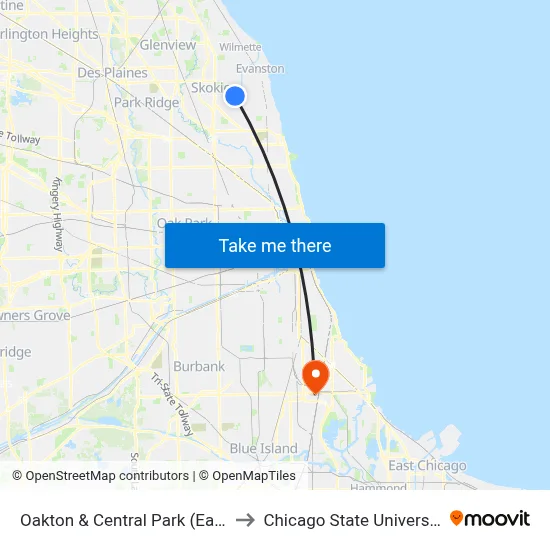 Oakton & Central Park (East) to Chicago State University map