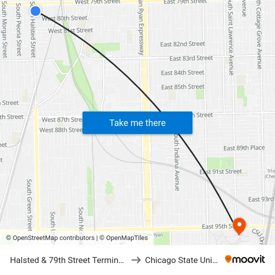 Halsted & 79th Street Terminal (West) to Chicago State University map
