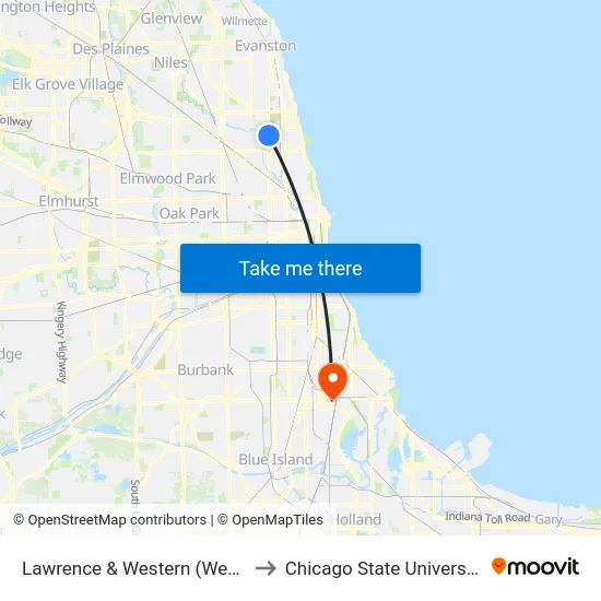 Lawrence & Western (West) to Chicago State University map