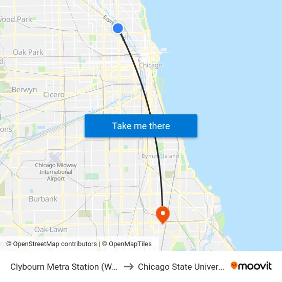 Clybourn Metra Station (West) to Chicago State University map