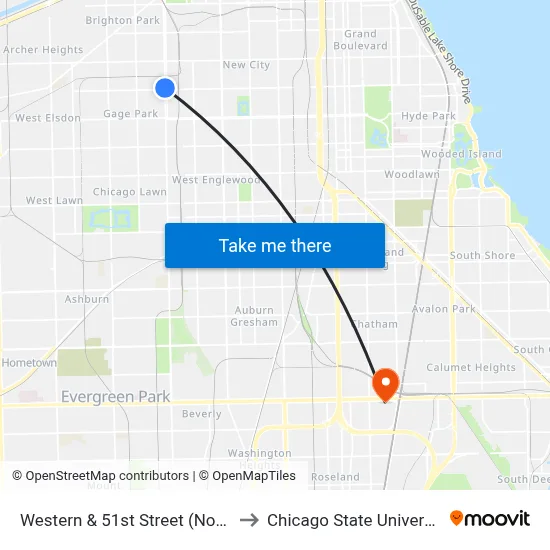 Western & 51st Street (North) to Chicago State University map