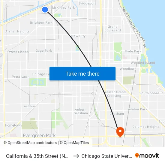 California & 35th Street (North) to Chicago State University map
