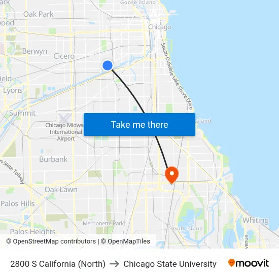 2800 S California (North) to Chicago State University map
