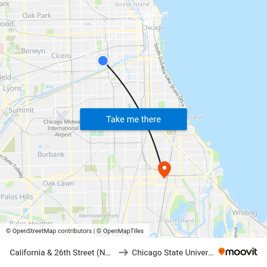 California & 26th Street (North) to Chicago State University map