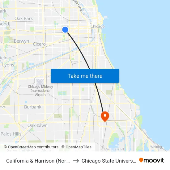 California & Harrison (North) to Chicago State University map