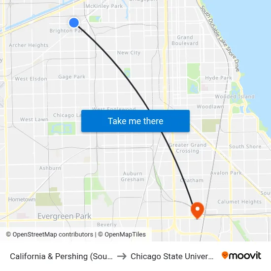 California & Pershing (South) to Chicago State University map