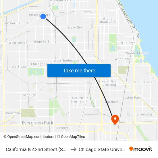 California & 42nd Street (South) to Chicago State University map