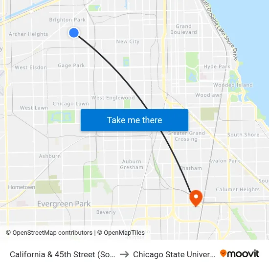 California & 45th Street (South) to Chicago State University map