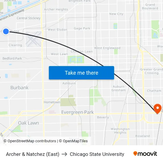 Archer & Natchez (East) to Chicago State University map