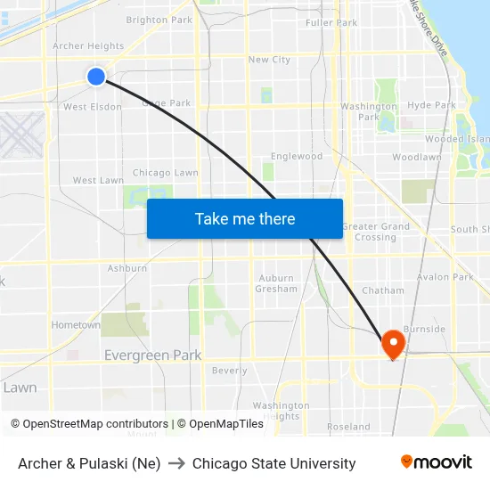 Archer & Pulaski (Ne) to Chicago State University map