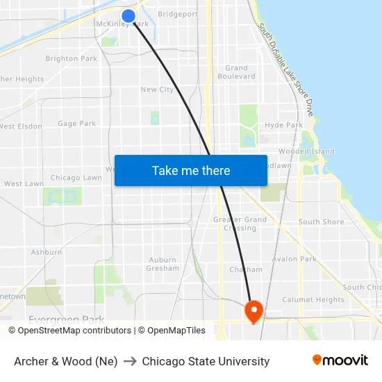 Archer & Wood (Ne) to Chicago State University map
