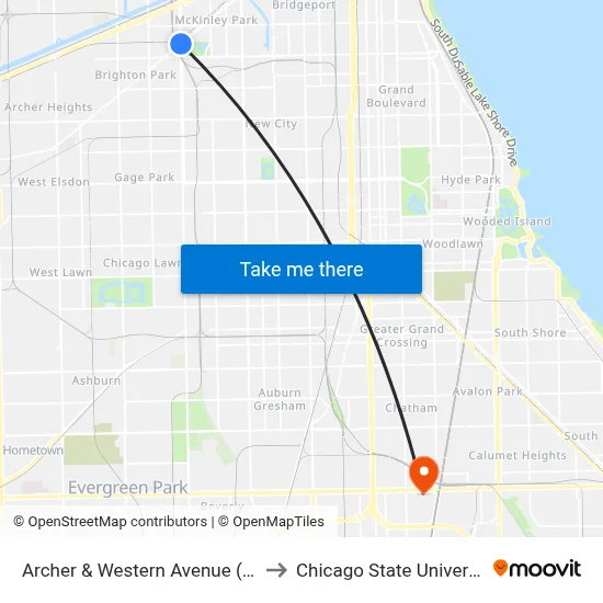 Archer & Western Avenue (Sw) to Chicago State University map