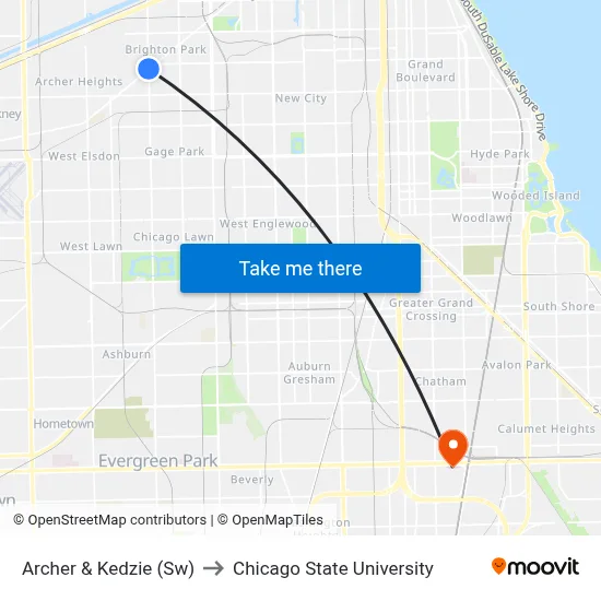 Archer & Kedzie (Sw) to Chicago State University map