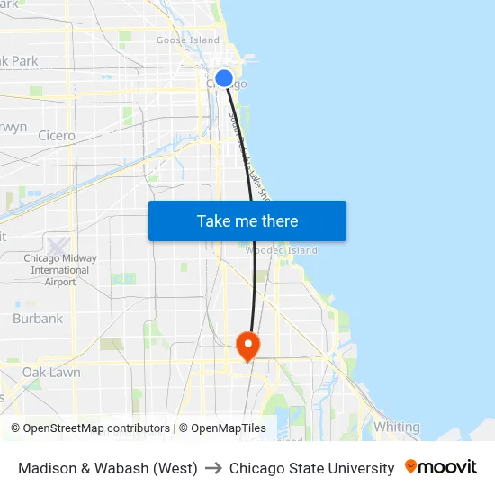 Madison & Wabash (West) to Chicago State University map