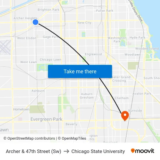 Archer & 47th Street (Sw) to Chicago State University map