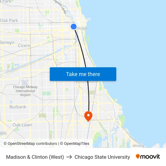 Madison & Clinton (West) to Chicago State University map