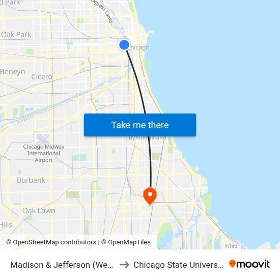 Madison & Jefferson (West) to Chicago State University map
