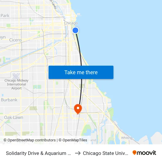 Solidarity Drive & Aquarium (West) to Chicago State University map